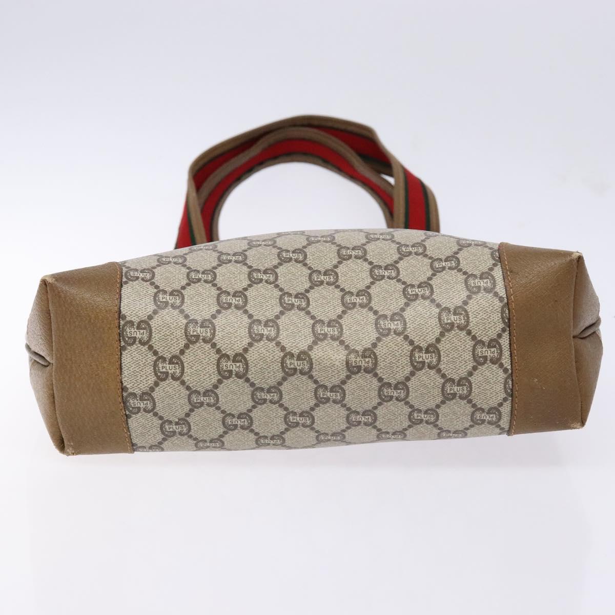 GUCCI GG Plus Supreme Web Sherry Line Tote Bag PVC Beige Red Green Auth BA5310