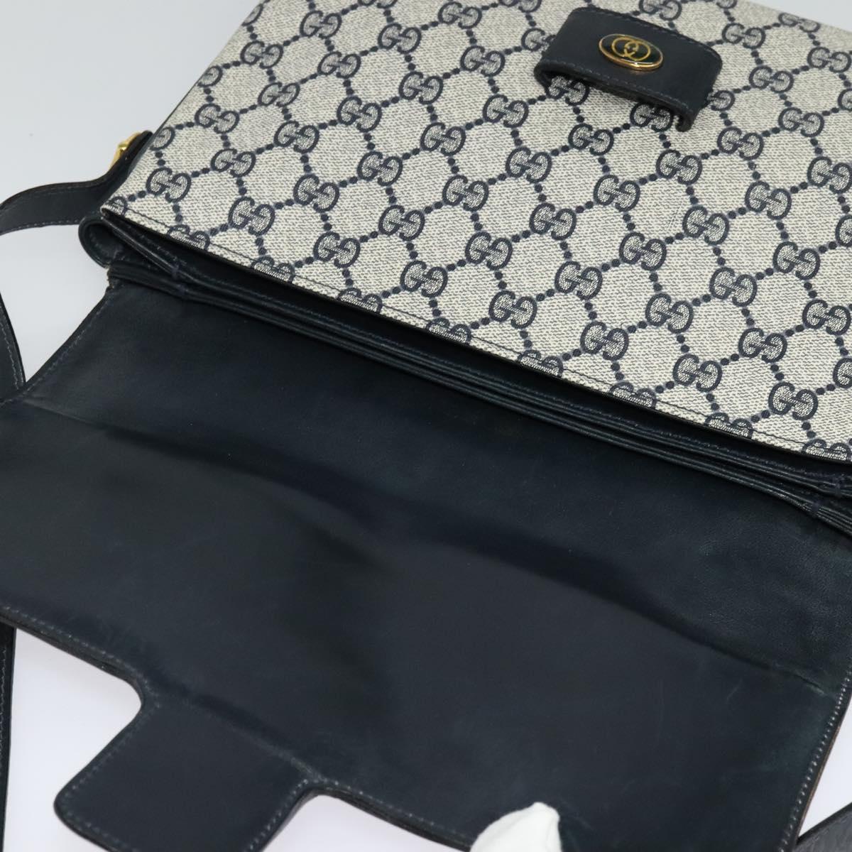 GUCCI GG Supreme Shoulder Bag PVC Navy Gold Auth BA5311