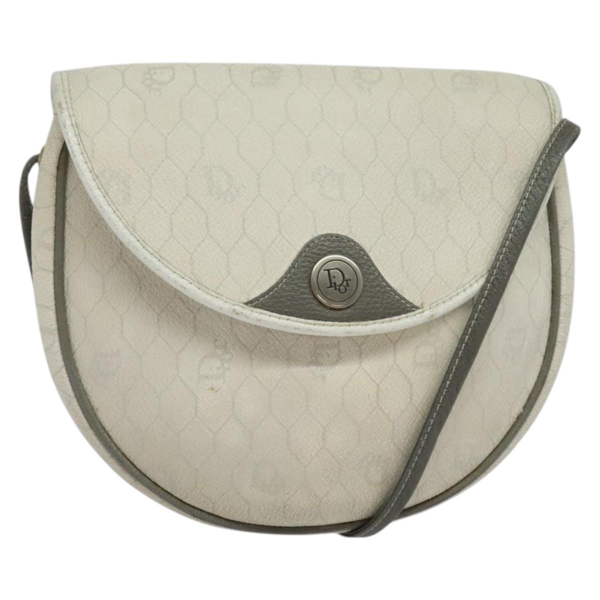 Christian Dior Honeycomb Canvas Shoulder Bag PVC White Gold Auth BA5312