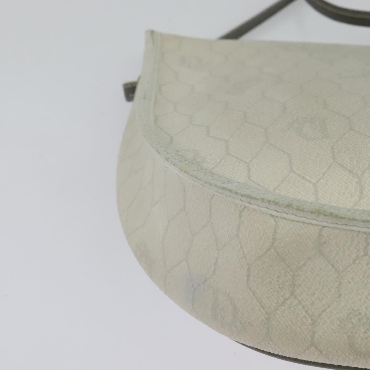 Christian Dior Honeycomb Canvas Shoulder Bag PVC White Gold Auth BA5312