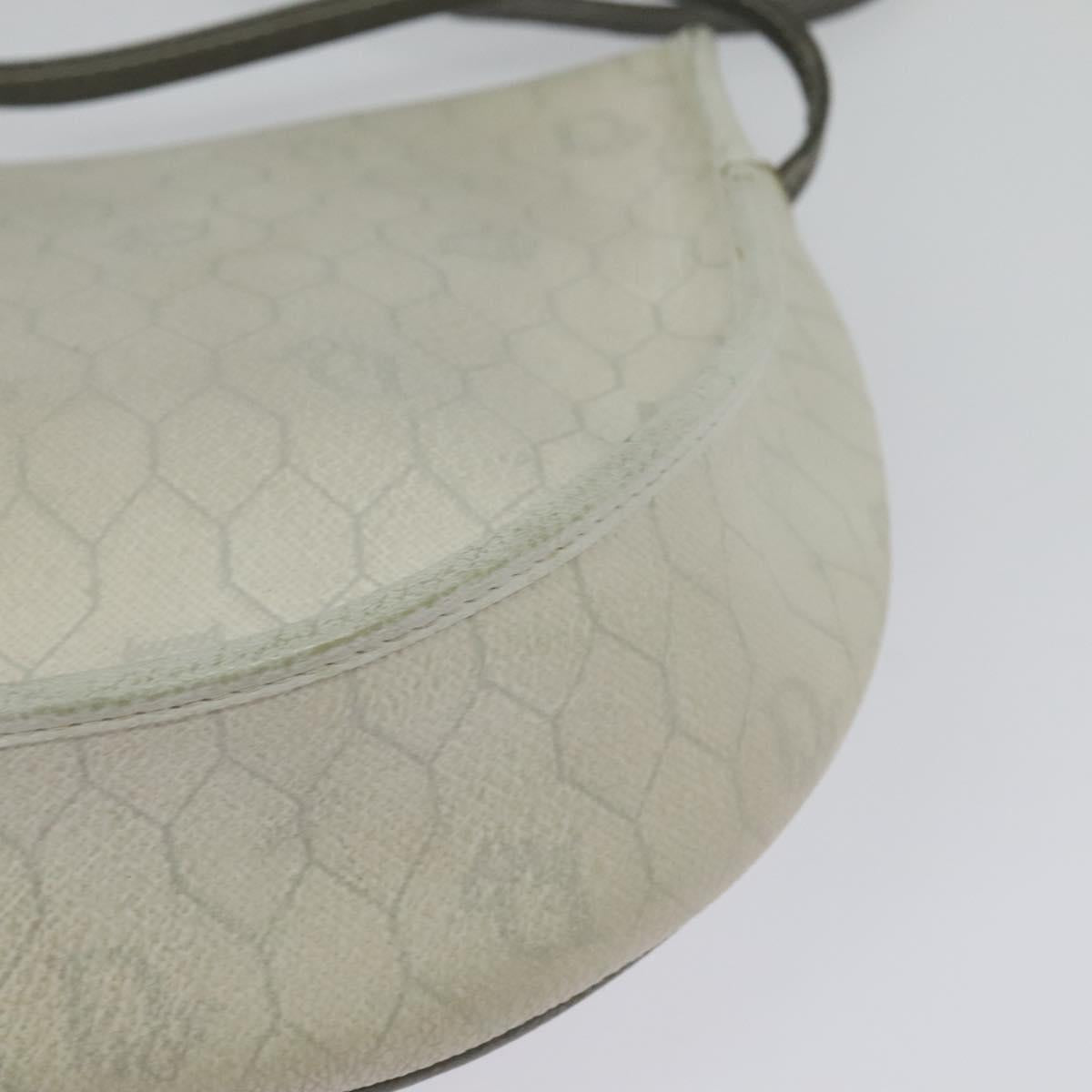 Christian Dior Honeycomb Canvas Shoulder Bag PVC White Gold Auth BA5312