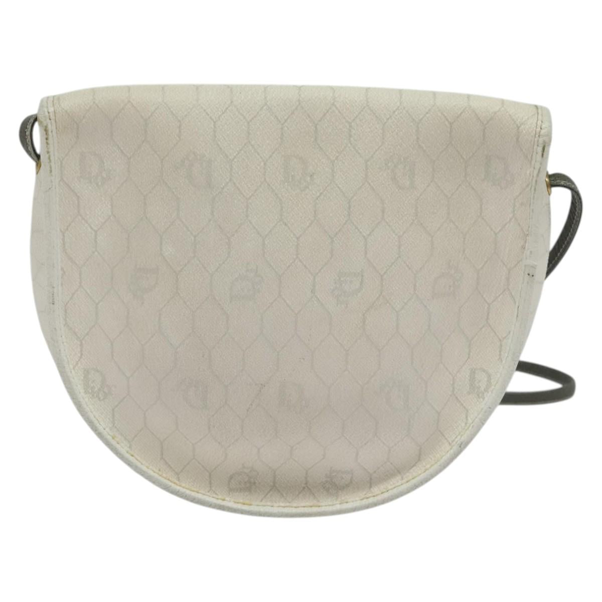 Christian Dior Honeycomb Canvas Shoulder Bag PVC White Gold Auth BA5312