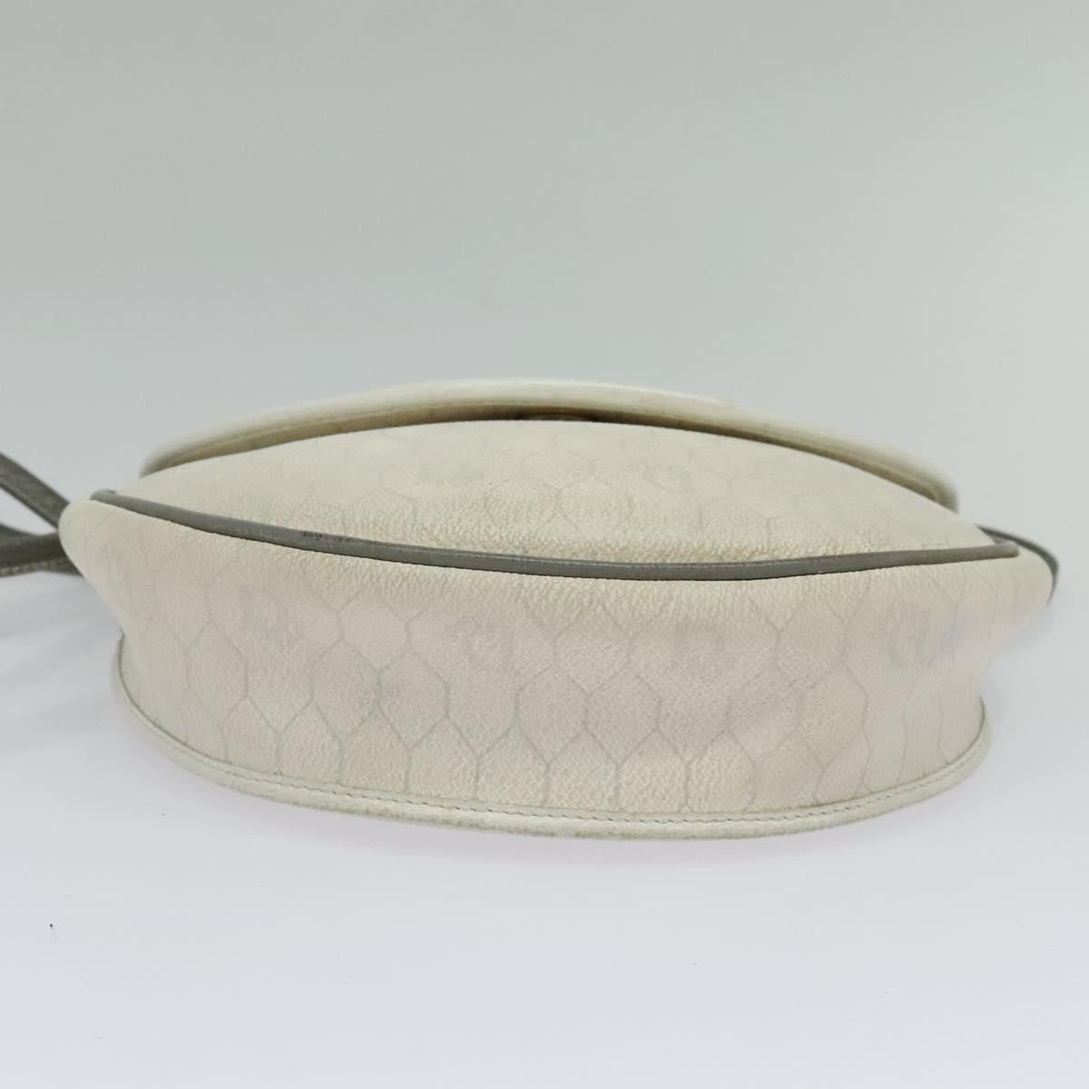Christian Dior Honeycomb Canvas Shoulder Bag PVC White Gold Auth BA5312