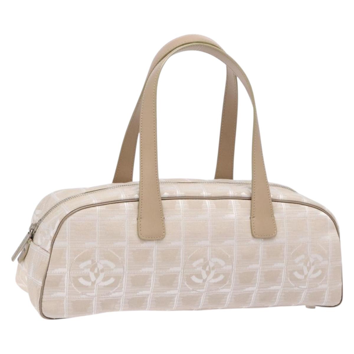 CHANEL New Travel Line Hand Bag Nylon Beige CC Auth BA5313