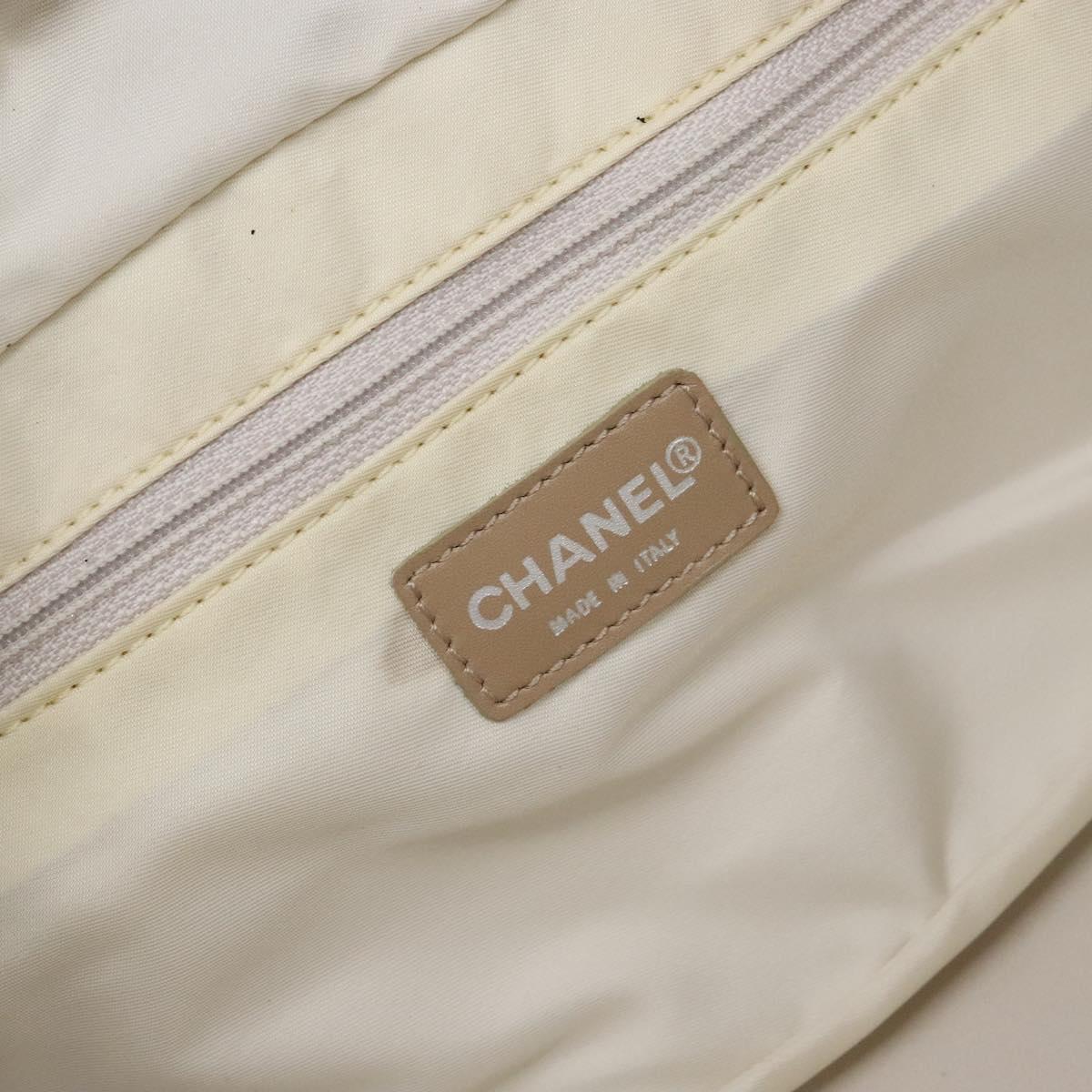 CHANEL New Travel Line Hand Bag Nylon Beige CC Auth BA5313