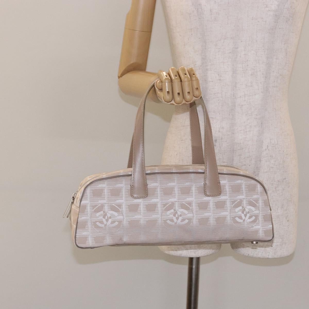 CHANEL New Travel Line Hand Bag Nylon Beige CC Auth BA5313