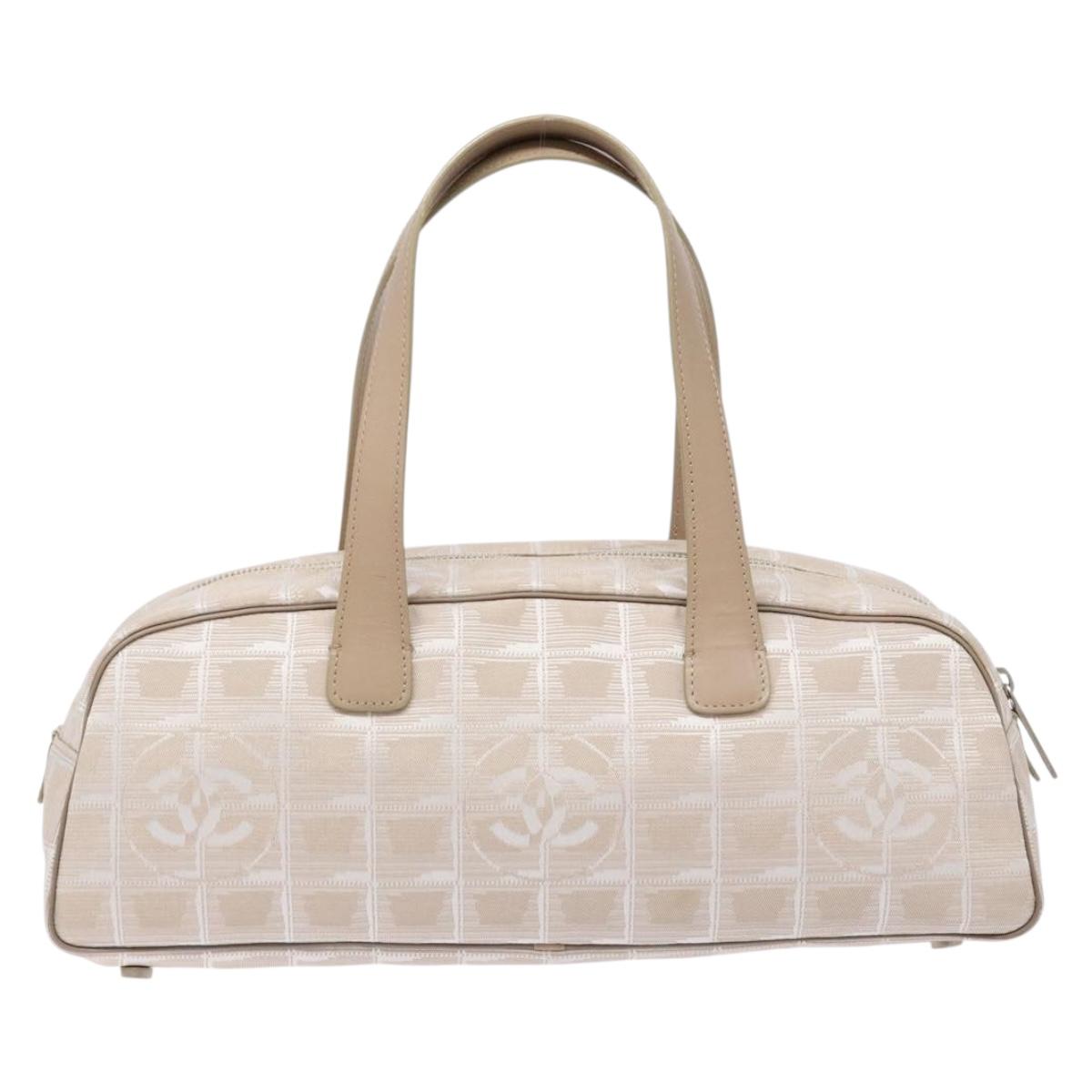 CHANEL New Travel Line Hand Bag Nylon Beige CC Auth BA5313