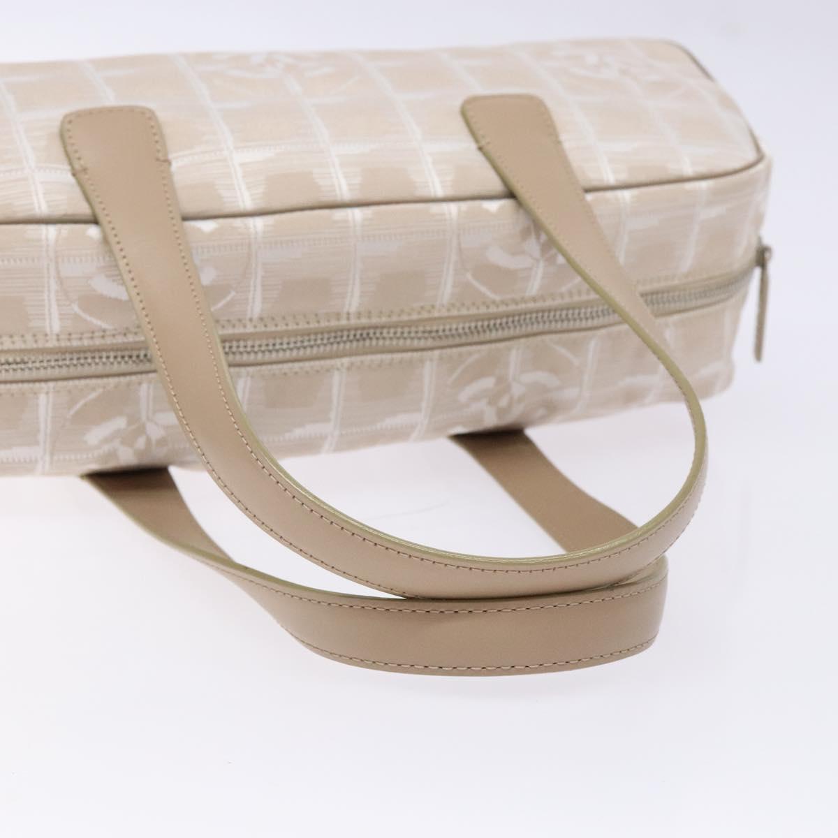 CHANEL New Travel Line Hand Bag Nylon Beige CC Auth BA5313