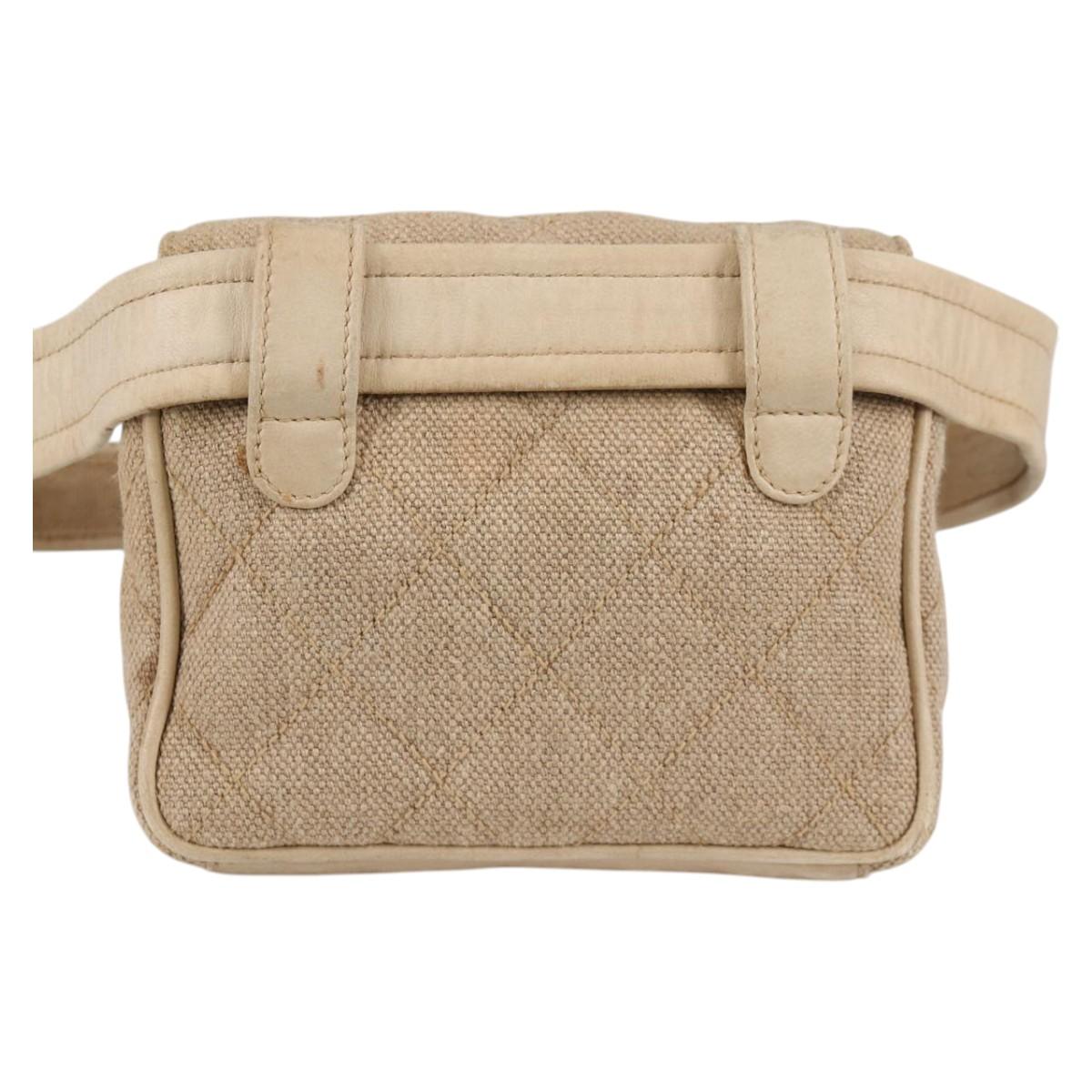 CHANEL Matelasse Waist Bag Canvas Beige CC Auth BA5314