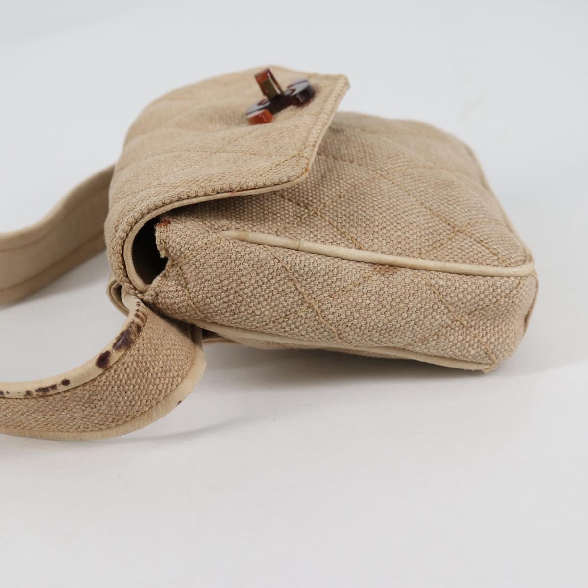 CHANEL Matelasse Waist Bag Canvas Beige CC Auth BA5314
