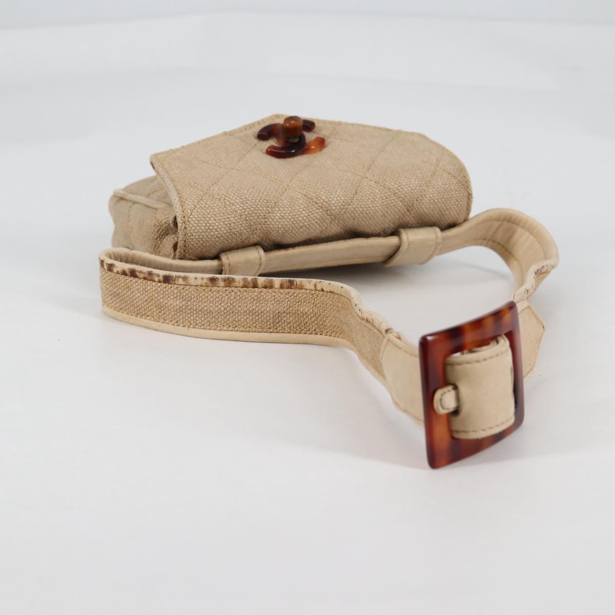 CHANEL Matelasse Waist Bag Canvas Beige CC Auth BA5314