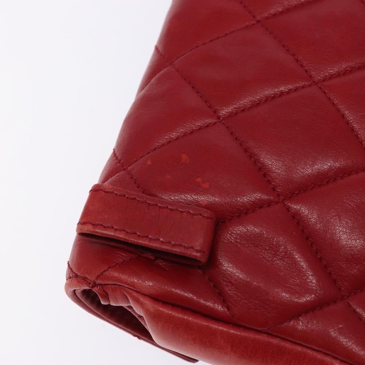 CHANEL Matelasse Waist Bag Lamb Skin Red Gold CC Auth BA5332