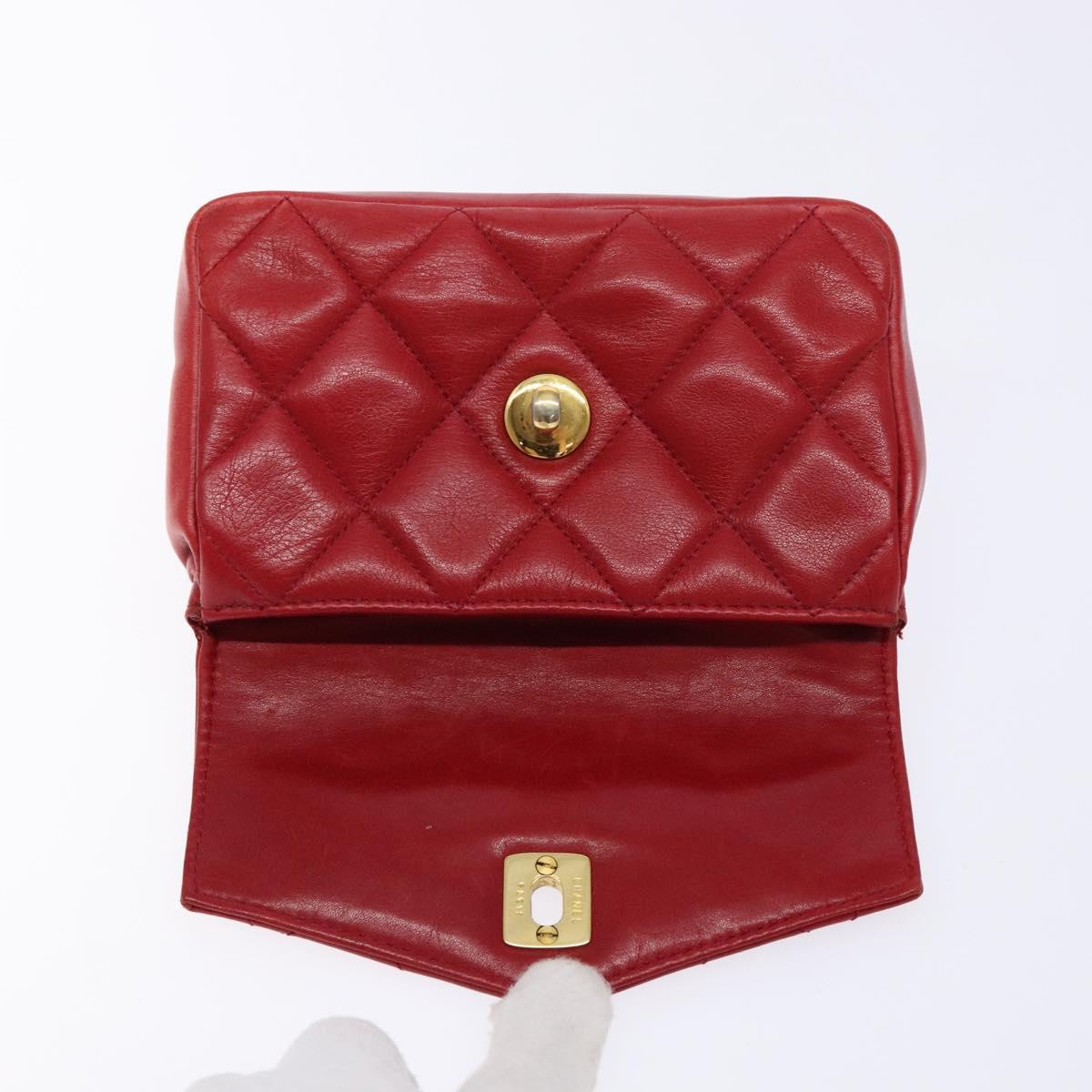 CHANEL Matelasse Waist Bag Lamb Skin Red Gold CC Auth BA5332