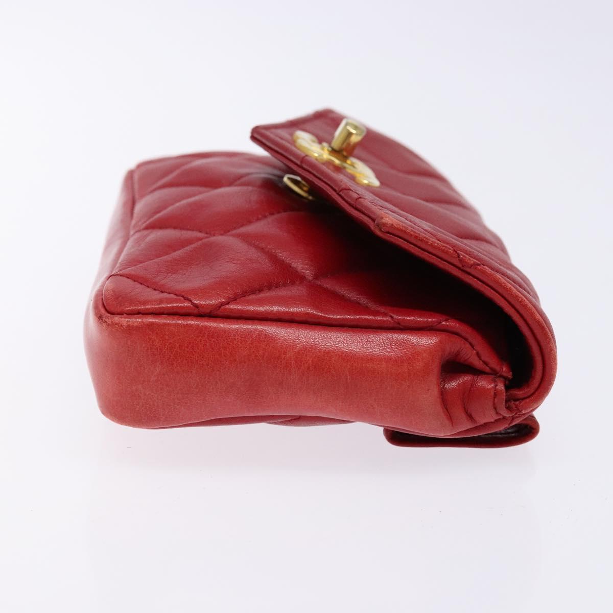 CHANEL Matelasse Waist Bag Lamb Skin Red Gold CC Auth BA5332