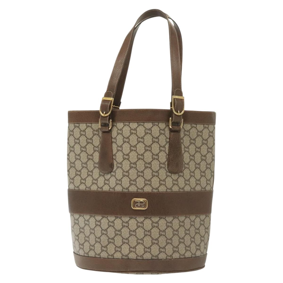 GUCCI GG Plus Supreme Tote Bag PVC Beige Gold Auth BA5333