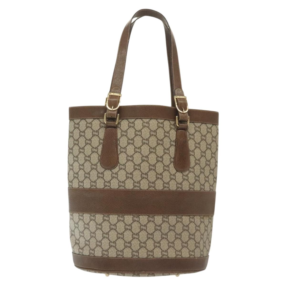 GUCCI GG Plus Supreme Tote Bag PVC Beige Gold Auth BA5333