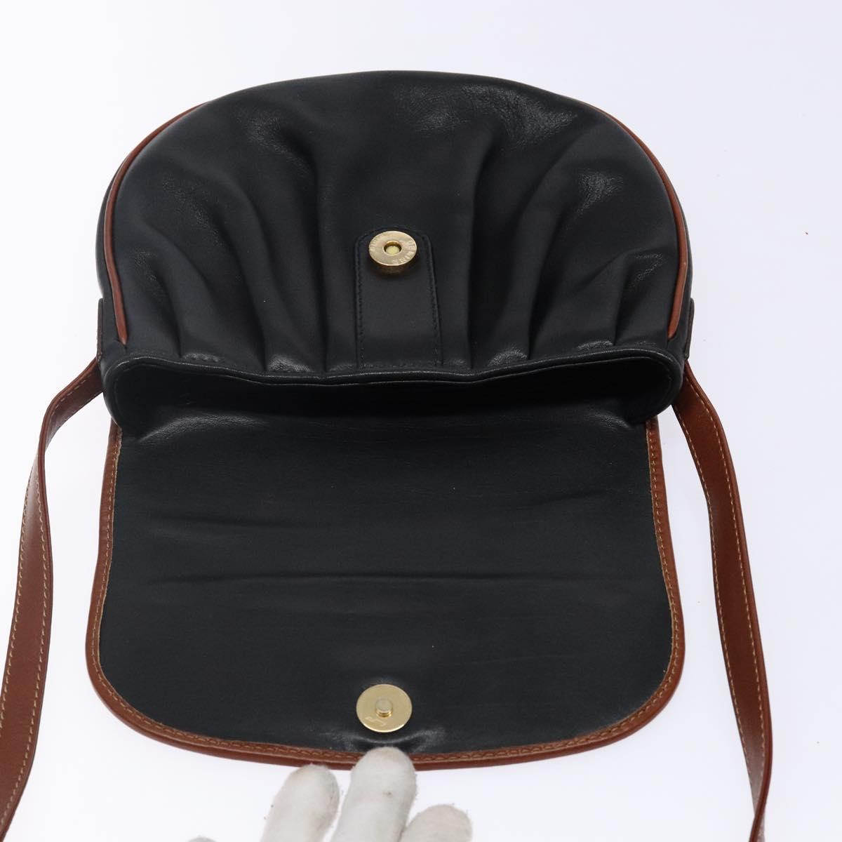 CELINE Shoulder Bag Leather Black Gold Auth BA5334