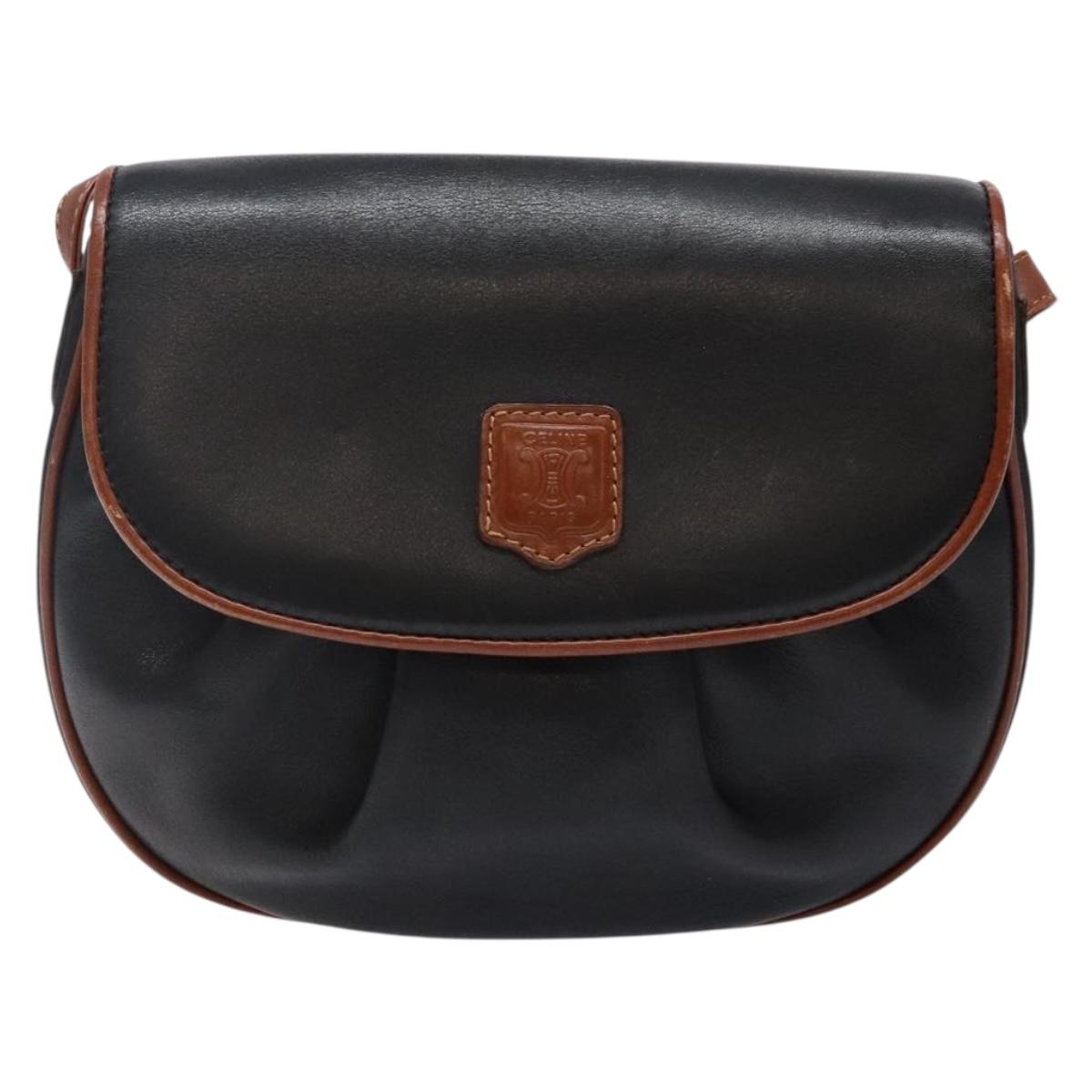 CELINE Shoulder Bag Leather Black Gold Auth BA5334