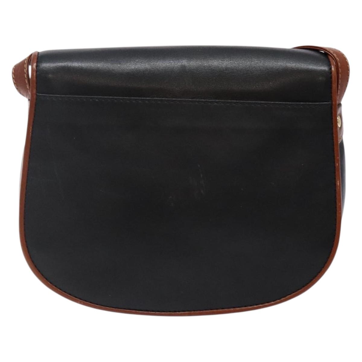 CELINE Shoulder Bag Leather Black Gold Auth BA5334