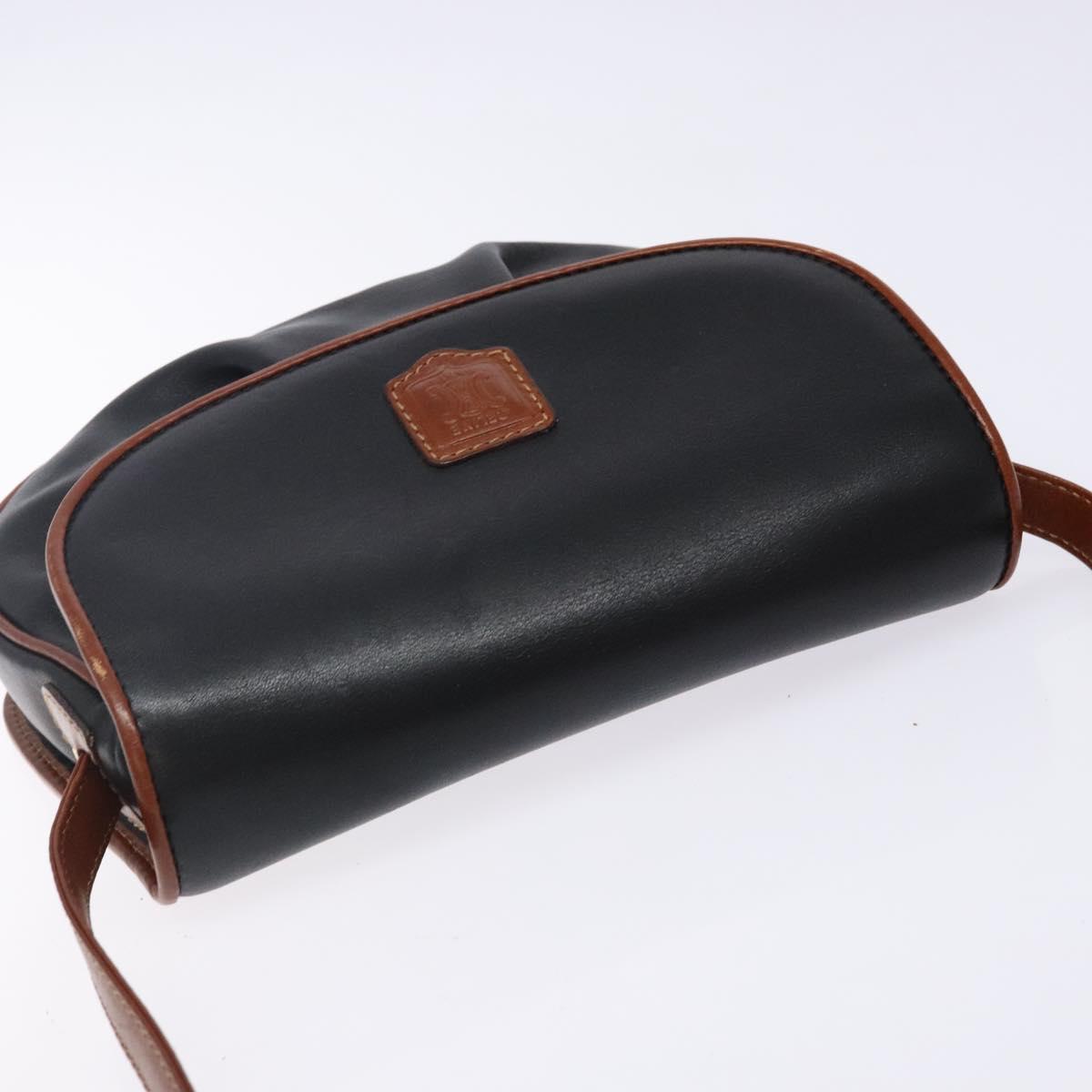 CELINE Shoulder Bag Leather Black Gold Auth BA5334