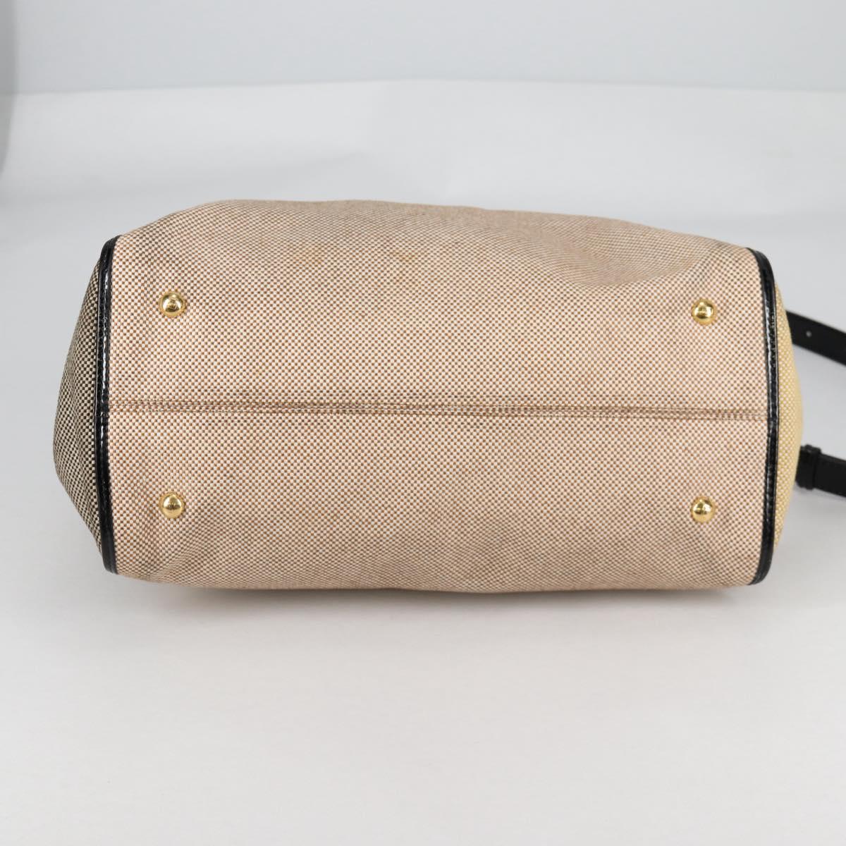 FENDI Camel Rain Hand Bag Canvas 2way Beige Gold Auth BA5335