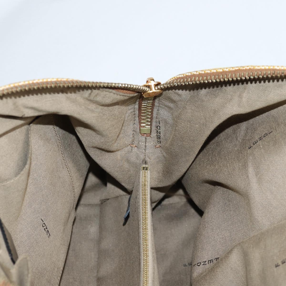 FENDI Camel Rain Hand Bag Canvas 2way Beige Gold Auth BA5335