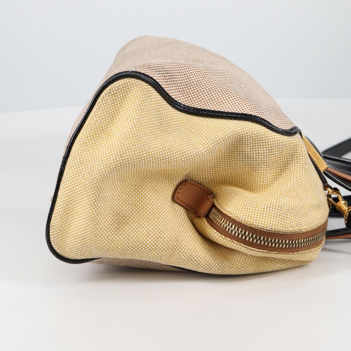 FENDI Camel Rain Hand Bag Canvas 2way Beige Gold Auth BA5335