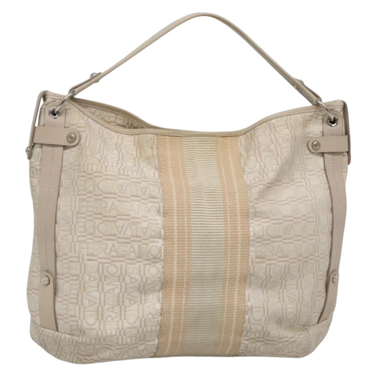 Salvatore Ferragamo Shoulder Bag Nylon Beige Silver Auth BA5336