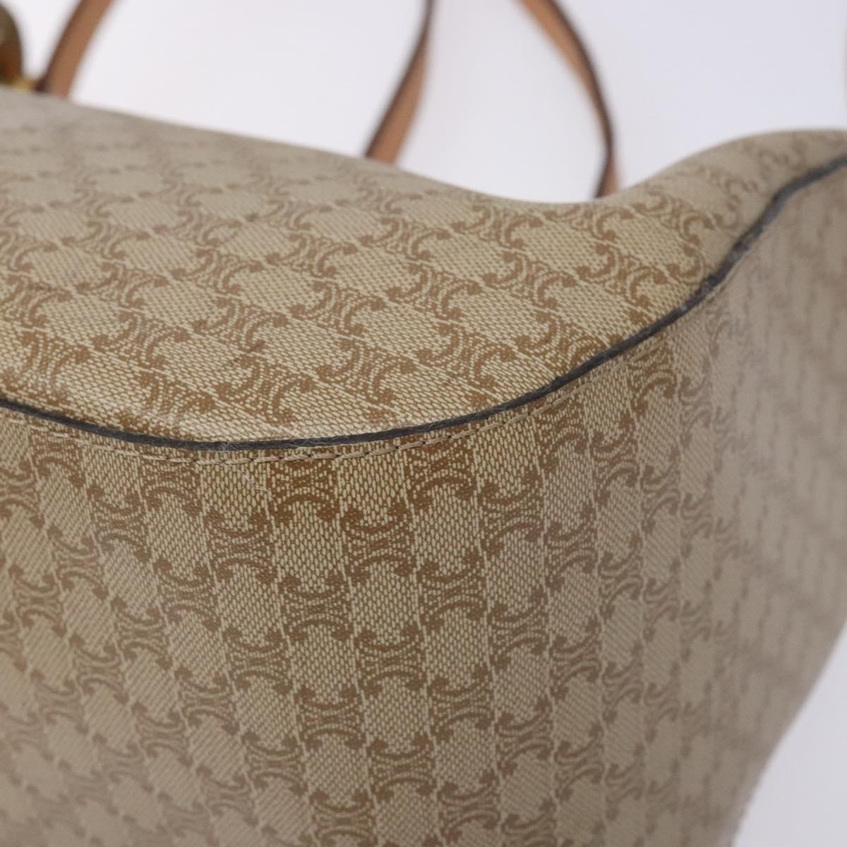 CELINE Macadam Canvas Shoulder Bag PVC Beige Gold Auth BA5337