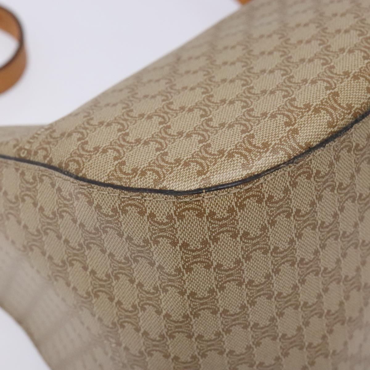 CELINE Macadam Canvas Shoulder Bag PVC Beige Gold Auth BA5337