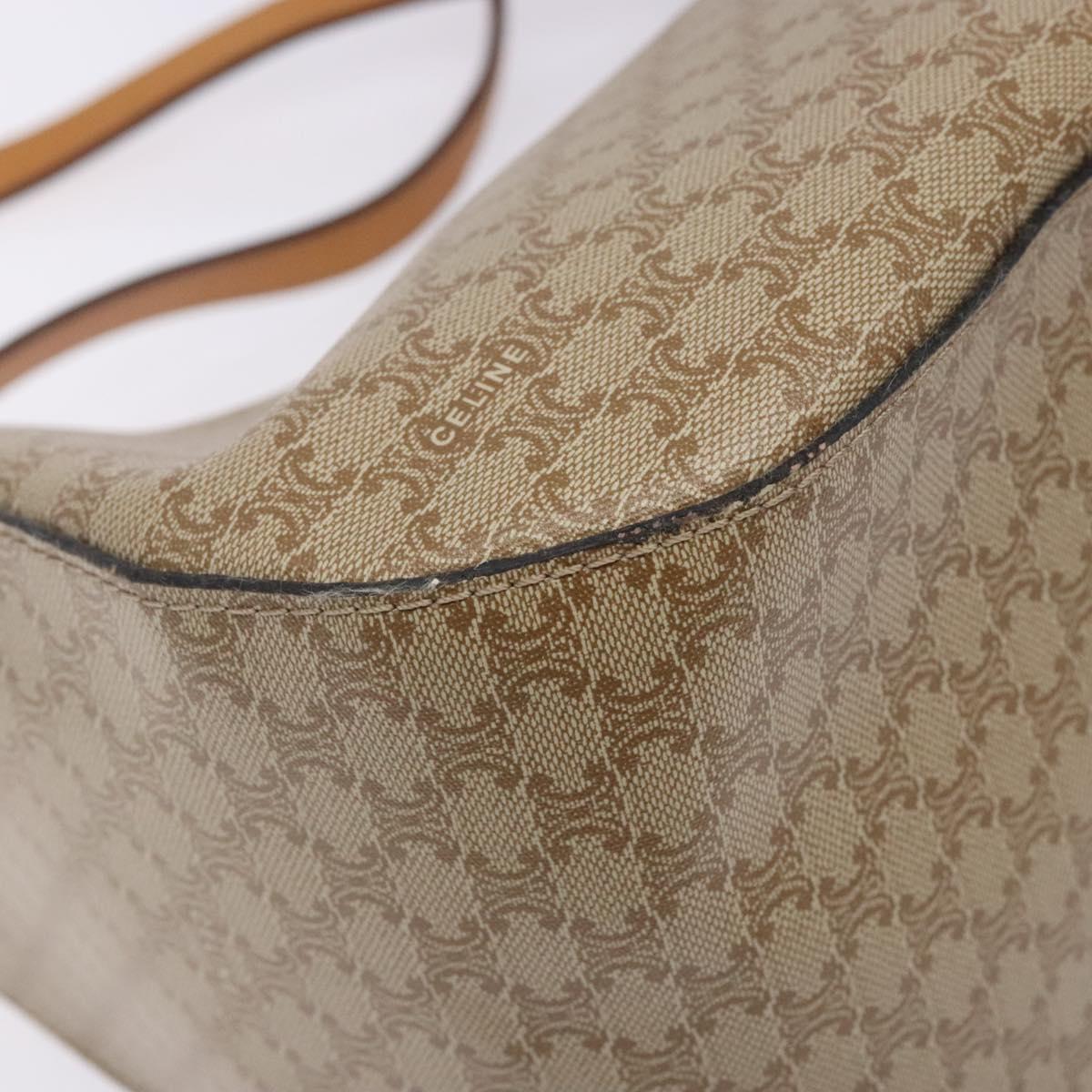 CELINE Macadam Canvas Shoulder Bag PVC Beige Gold Auth BA5337