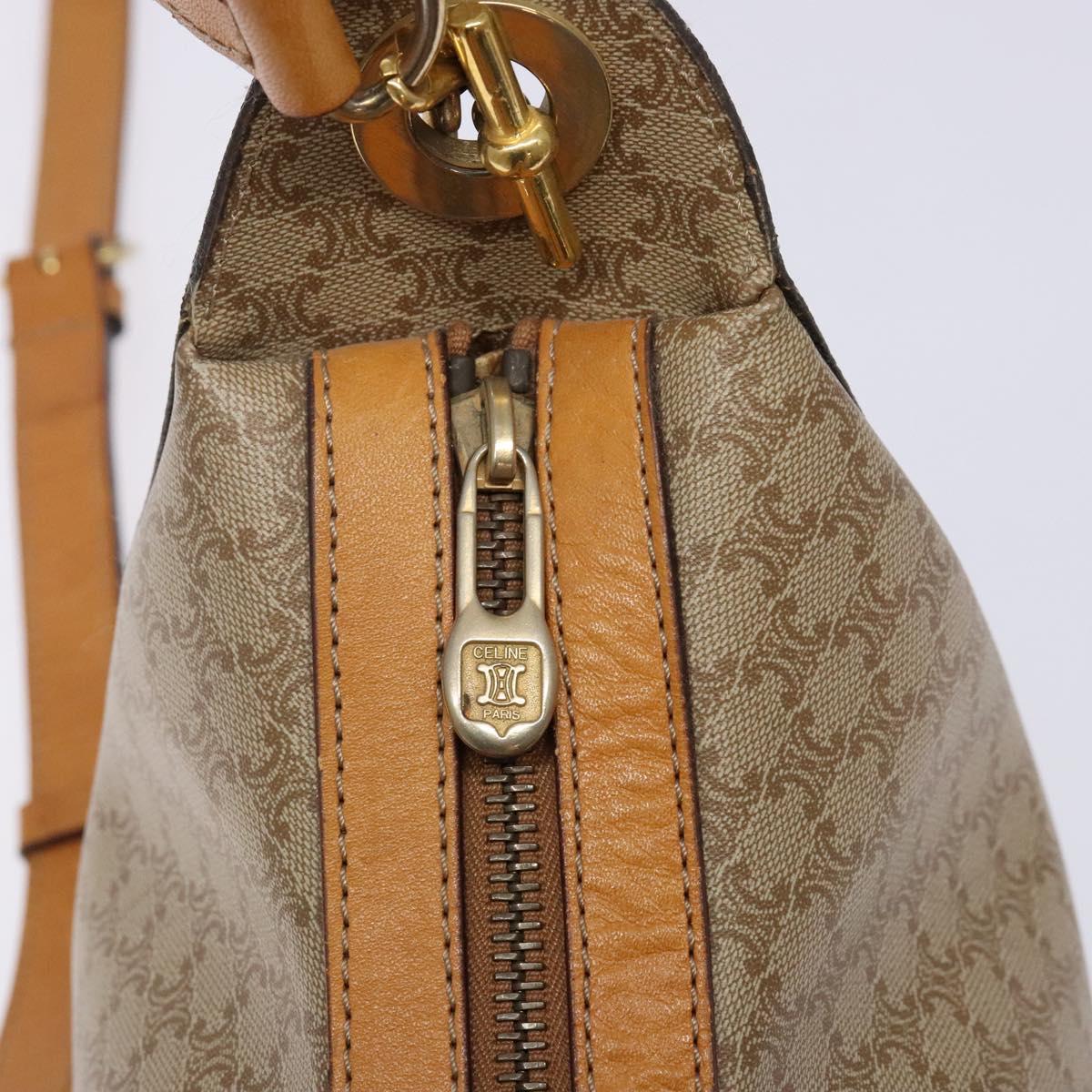 CELINE Macadam Canvas Shoulder Bag PVC Beige Gold Auth BA5337