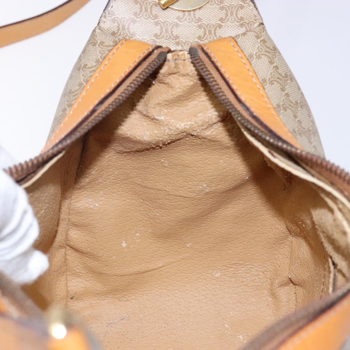 CELINE Macadam Canvas Shoulder Bag PVC Beige Gold Auth BA5337