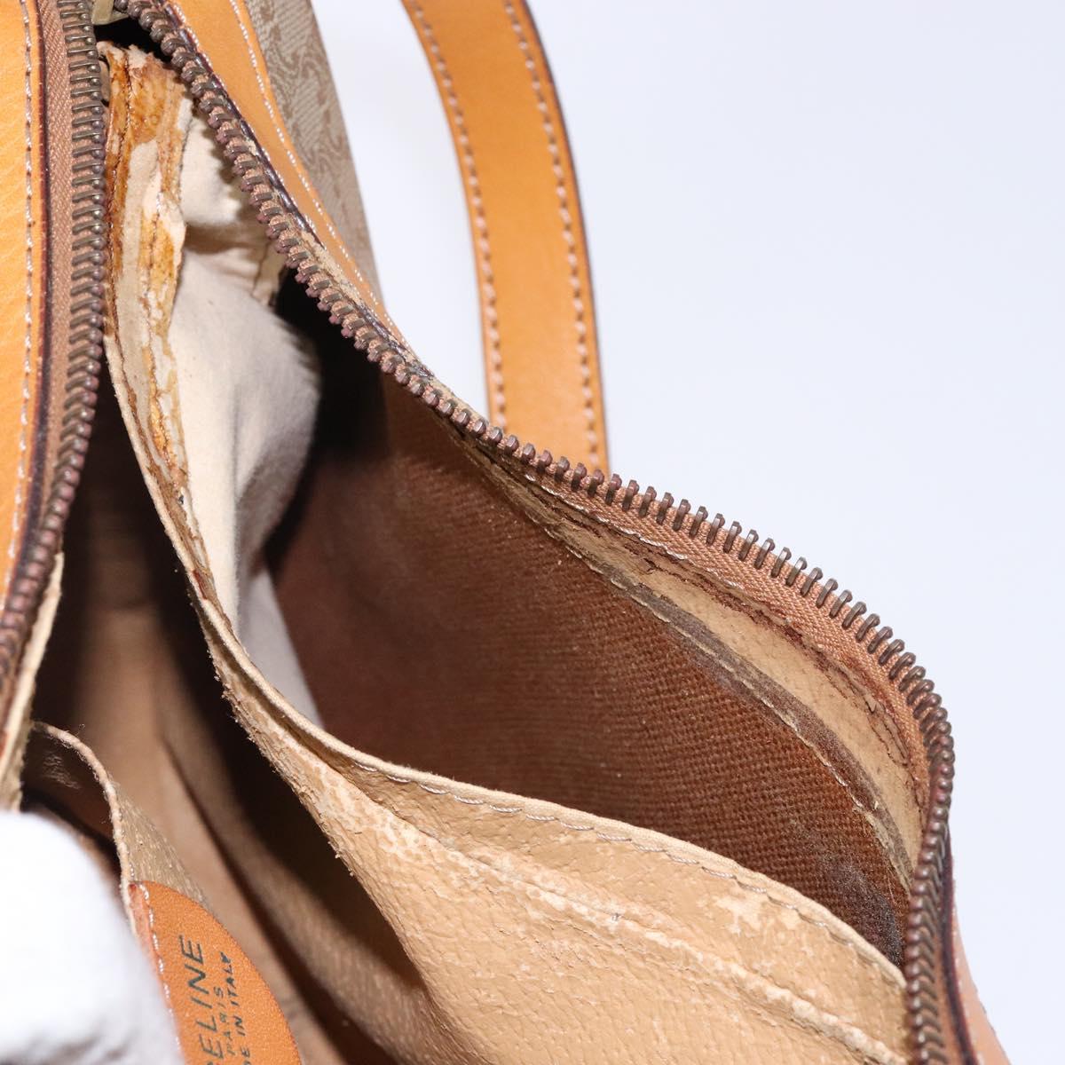 CELINE Macadam Canvas Shoulder Bag PVC Beige Gold Auth BA5337