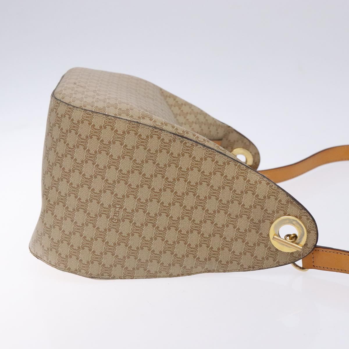 CELINE Macadam Canvas Shoulder Bag PVC Beige Gold Auth BA5337