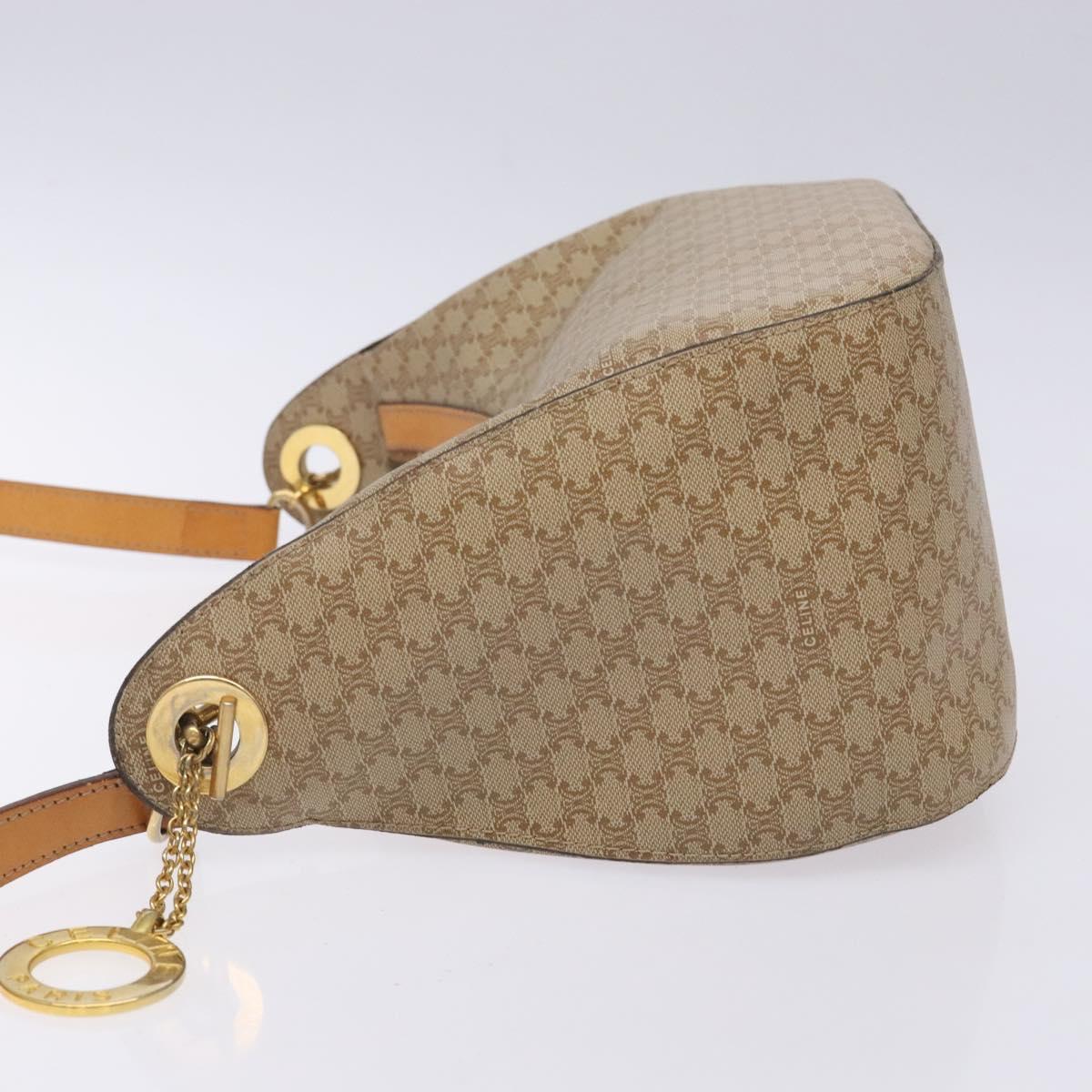 CELINE Macadam Canvas Shoulder Bag PVC Beige Gold Auth BA5337