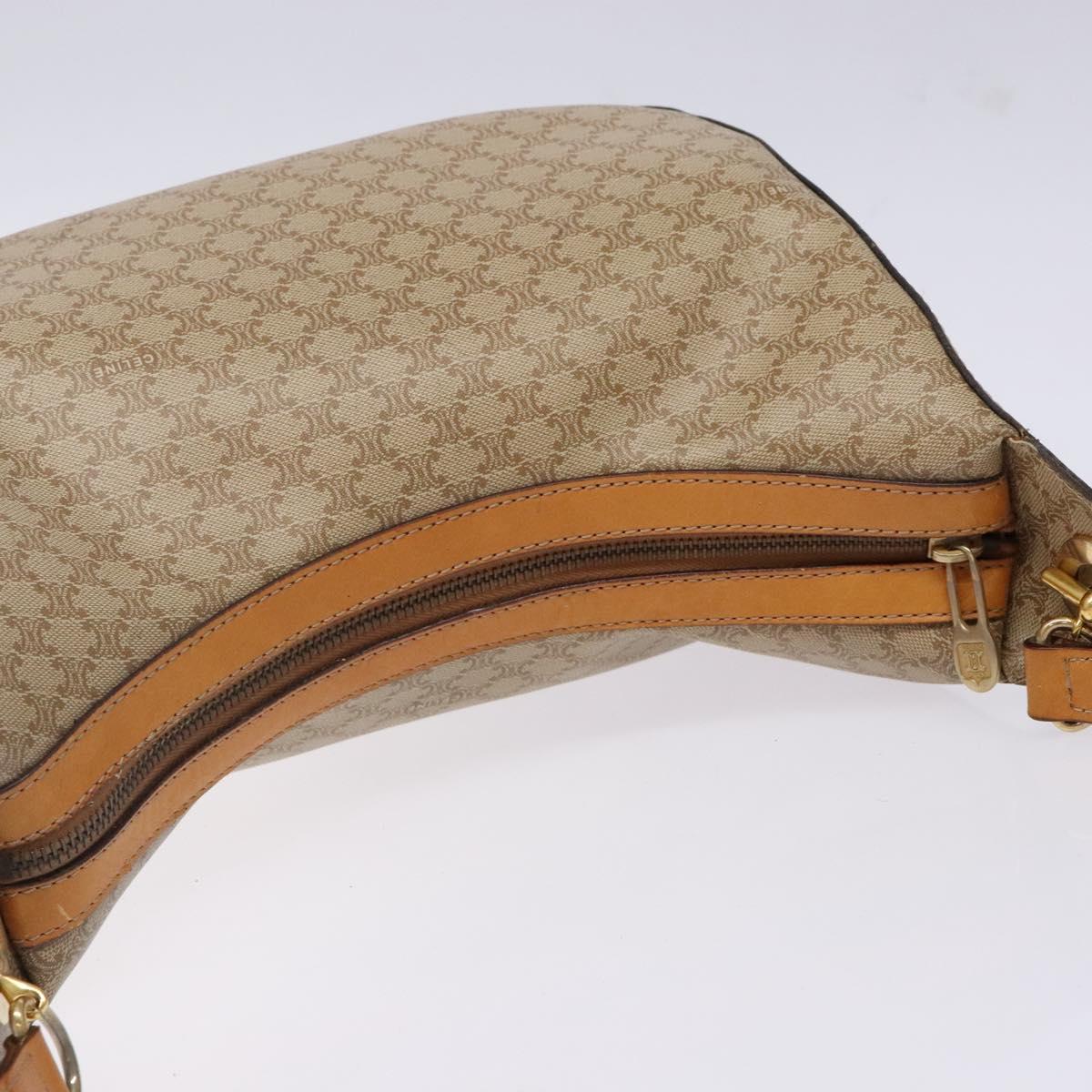 CELINE Macadam Canvas Shoulder Bag PVC Beige Gold Auth BA5337