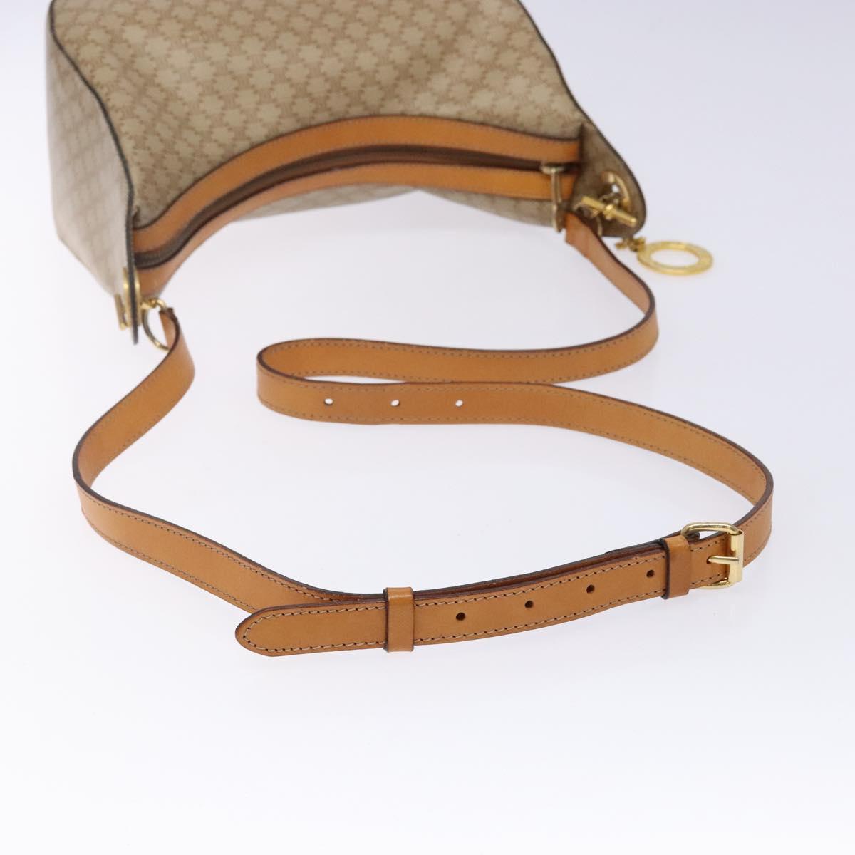 CELINE Macadam Canvas Shoulder Bag PVC Beige Gold Auth BA5337