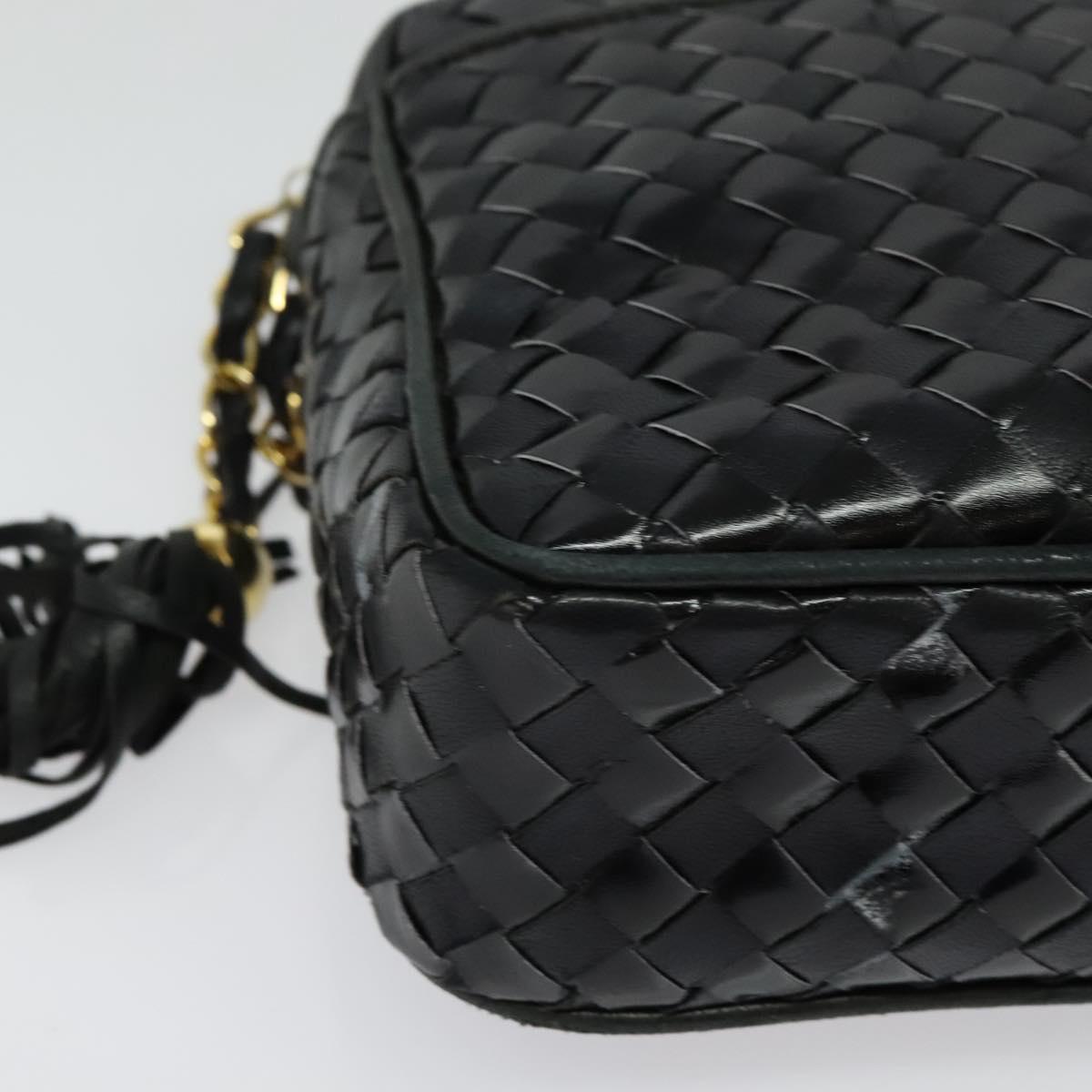 BALLY Quilted Chain Shoulder Bag Leather Black Gold Auth BA5339