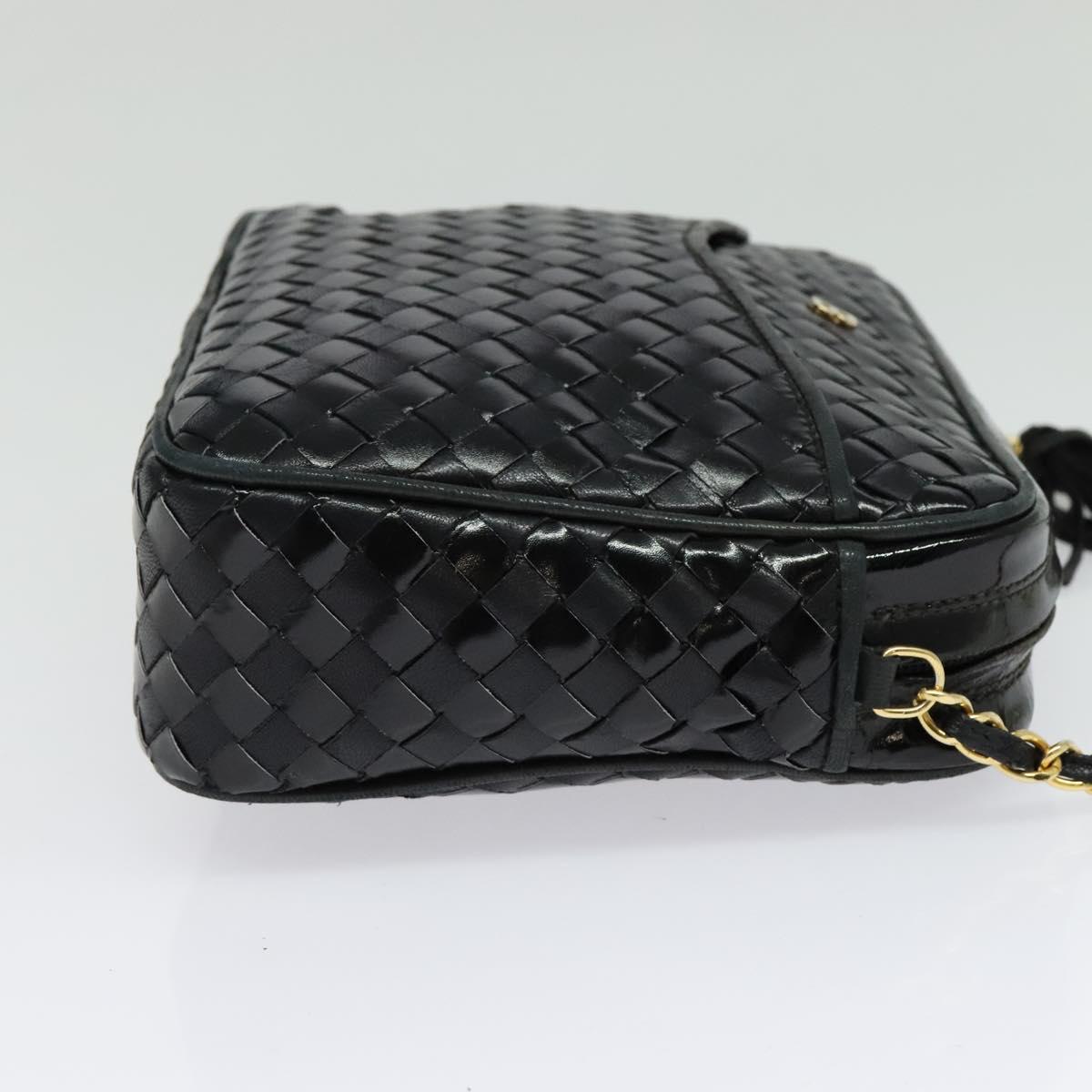 BALLY Quilted Chain Shoulder Bag Leather Black Gold Auth BA5339