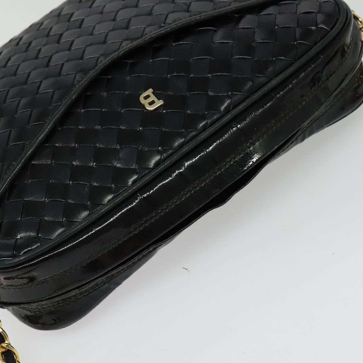 BALLY Quilted Chain Shoulder Bag Leather Black Gold Auth BA5339