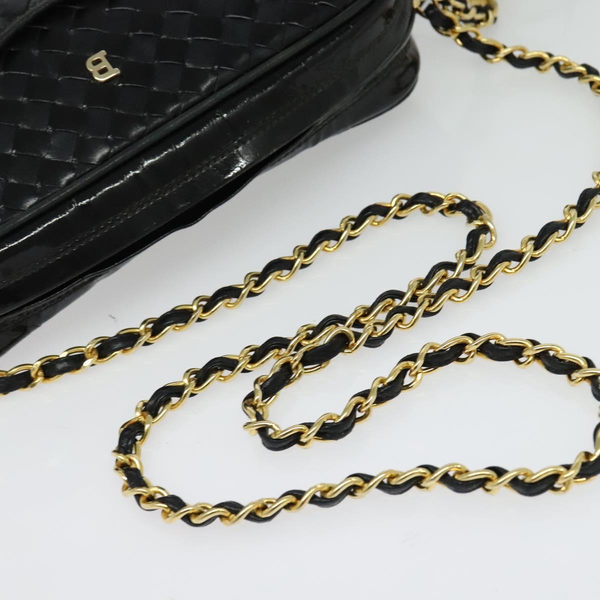 BALLY Quilted Chain Shoulder Bag Leather Black Gold Auth BA5339