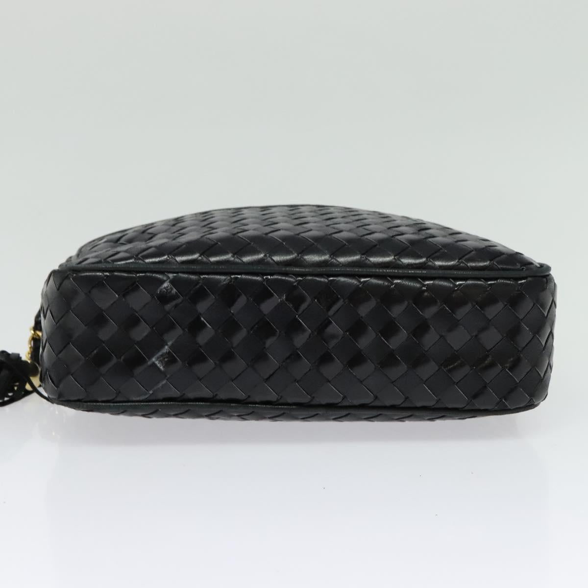 BALLY Quilted Chain Shoulder Bag Leather Black Gold Auth BA5339