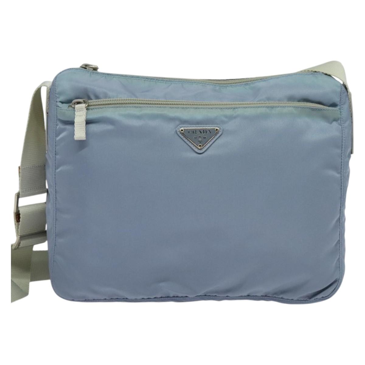 PRADA Shoulder Bag Nylon Light Blue Silver Auth BA5343
