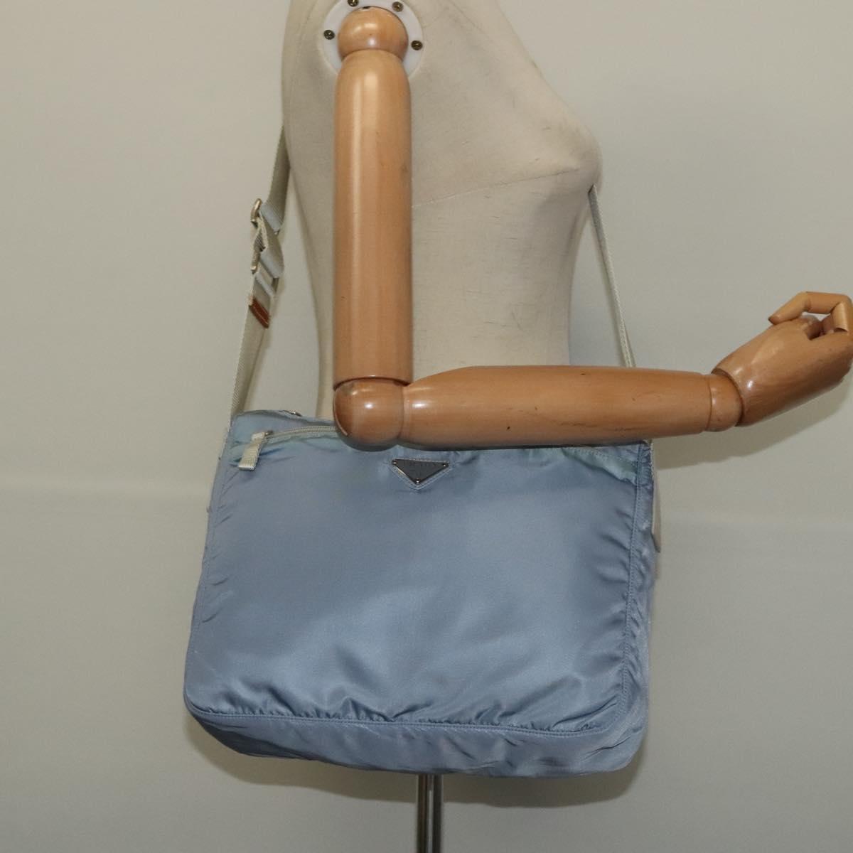 PRADA Shoulder Bag Nylon Light Blue Silver Auth BA5343