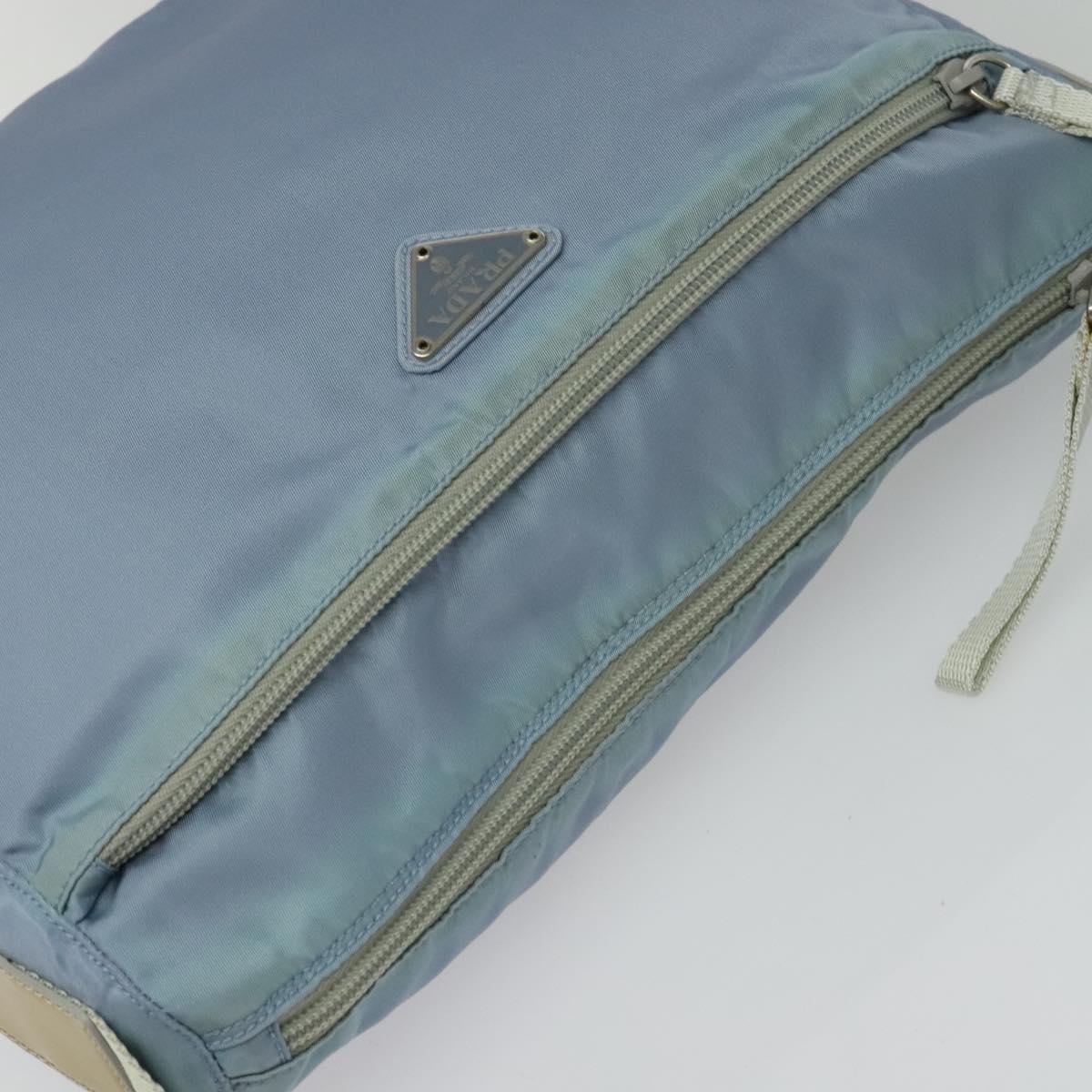 PRADA Shoulder Bag Nylon Light Blue Silver Auth BA5343