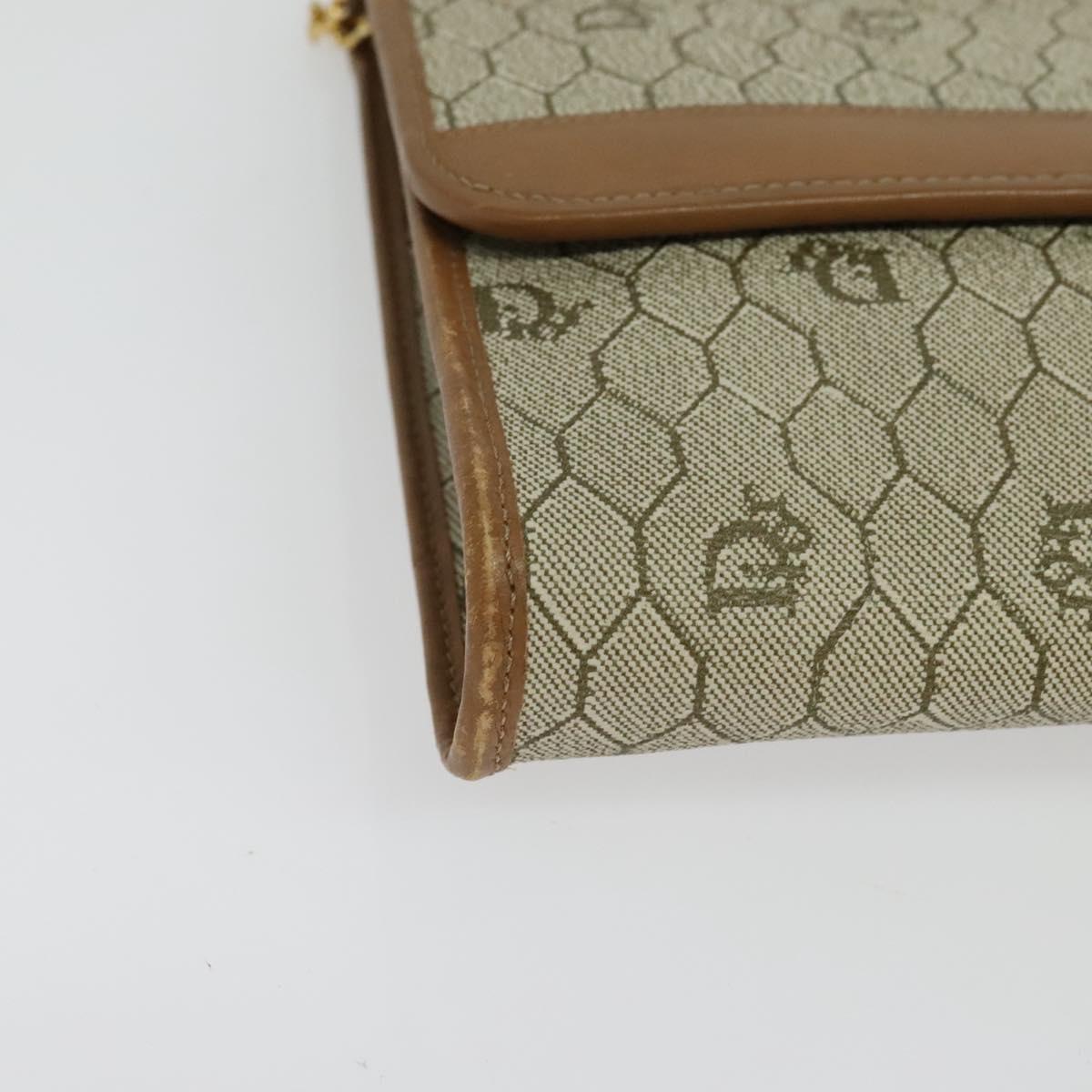 Christian Dior Honeycomb Canvas Chain Shoulder Bag PVC Beige Gold Auth BA5344