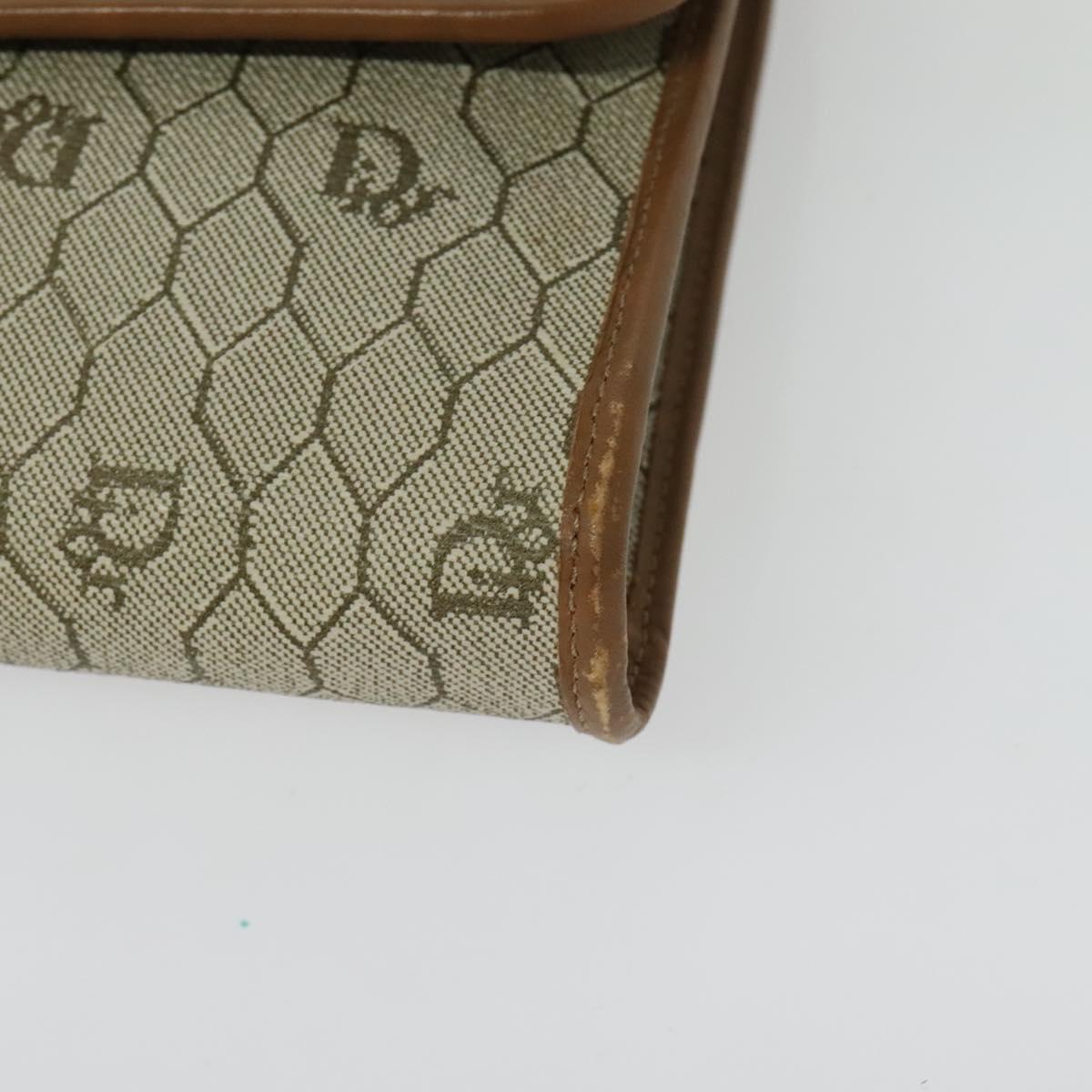 Christian Dior Honeycomb Canvas Chain Shoulder Bag PVC Beige Gold Auth BA5344