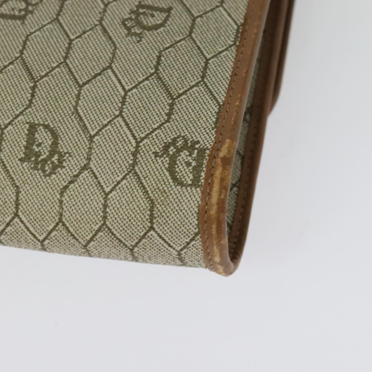 Christian Dior Honeycomb Canvas Chain Shoulder Bag PVC Beige Gold Auth BA5344