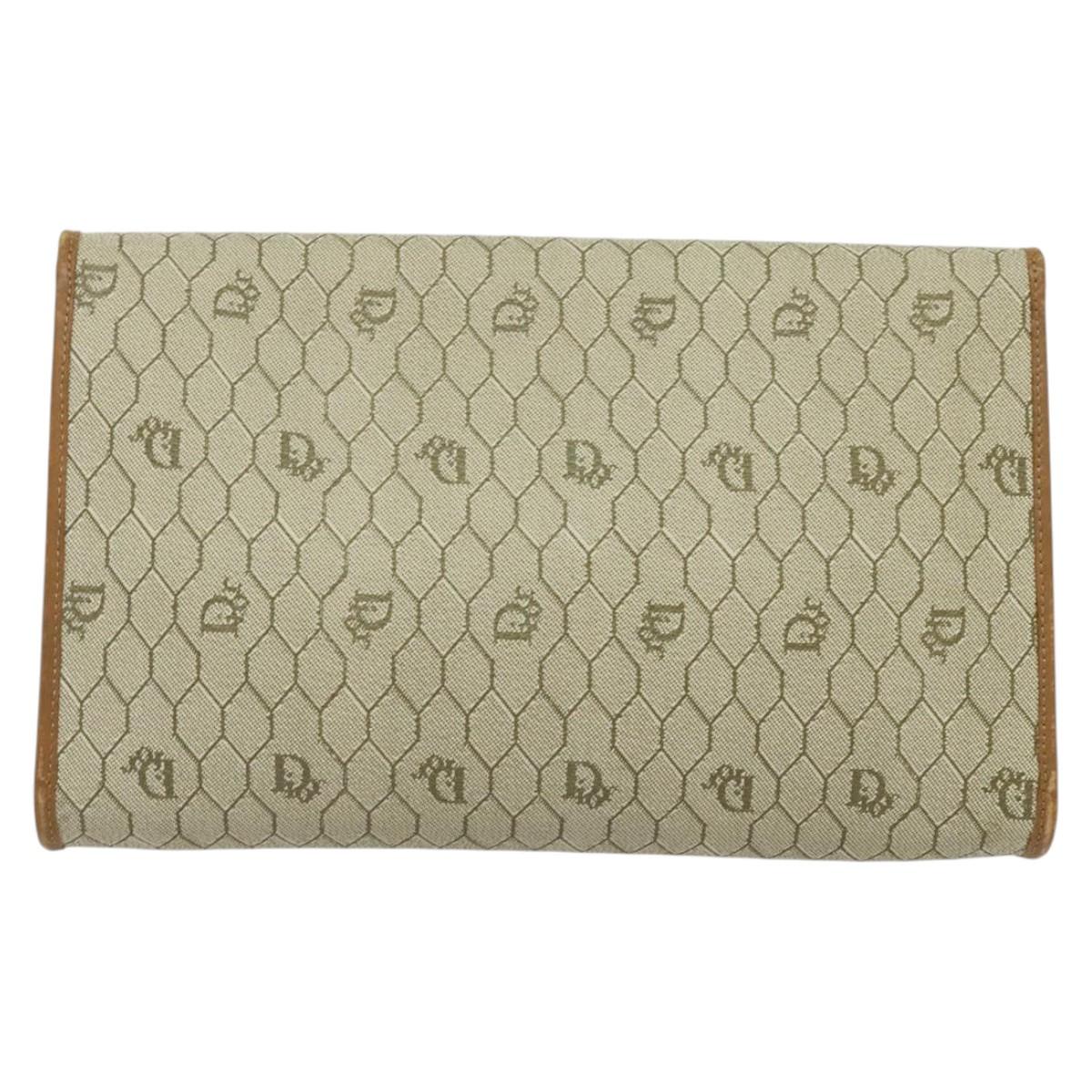 Christian Dior Honeycomb Canvas Chain Shoulder Bag PVC Beige Gold Auth BA5344